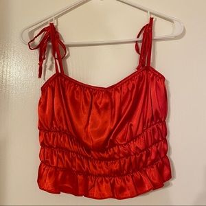 Red Satin Tie Strap Top